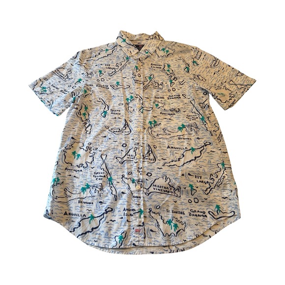 Vineyard Vines Other - Vineyard Vines Mens Slim Fit Murray Shirt Island Map Print White Blue Medium